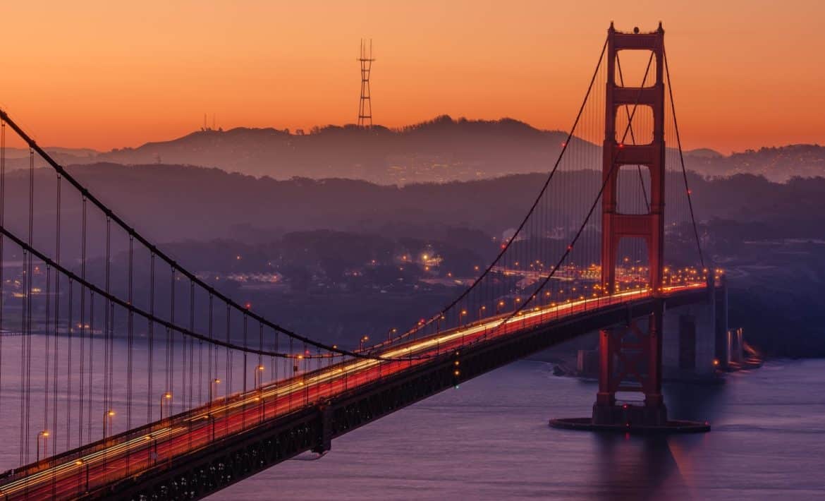 Golden Gate Bridge during sunset