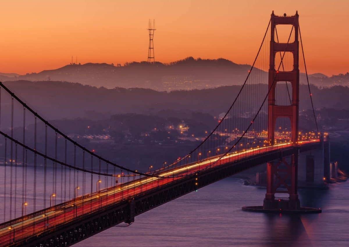 Golden Gate Bridge during sunset